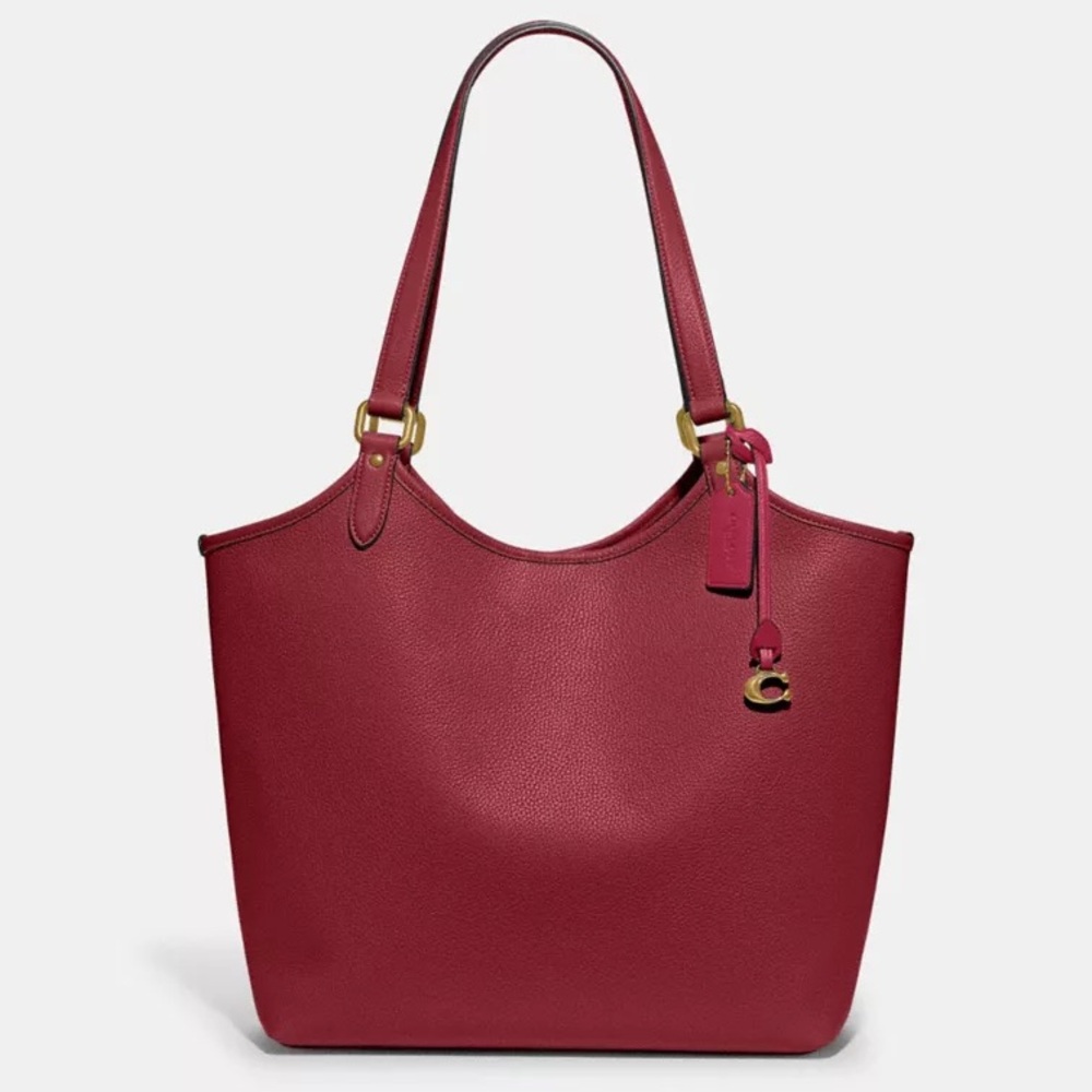 COACH Day Tote Bag Red Pebbled Leather Tote w/ Removable Pouch